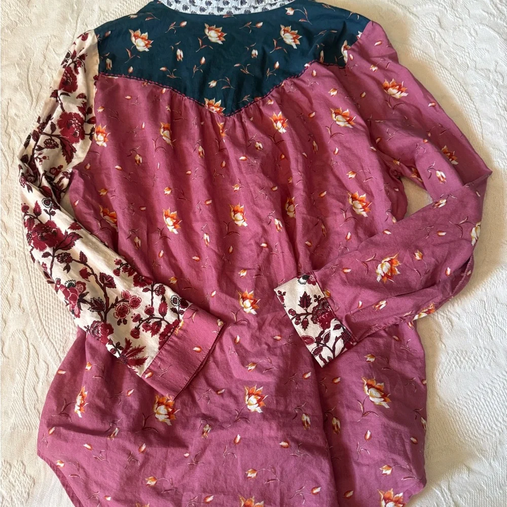 Sundance Patchwork Western Blouse Pearlized Button Up Cottagecore Multicolored - Picture 7 of 10